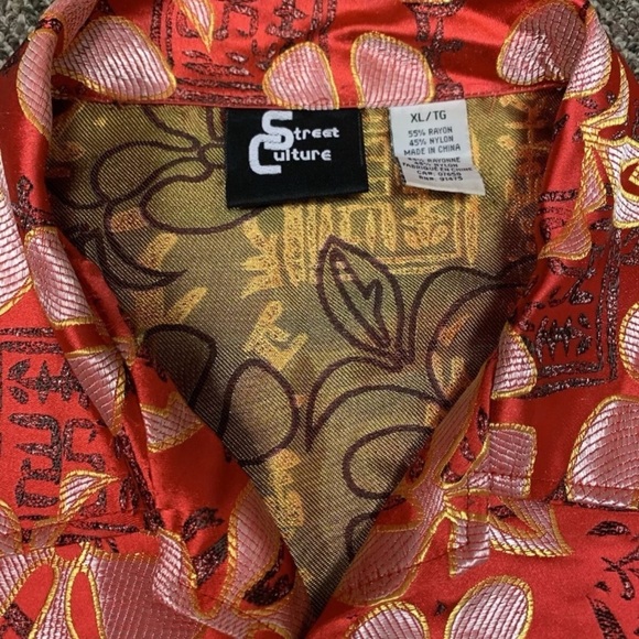 Vintage Street Culture Button Up Shiny Asian Red AOP Floral Shirt XL Metallic - Picture 5 of 6